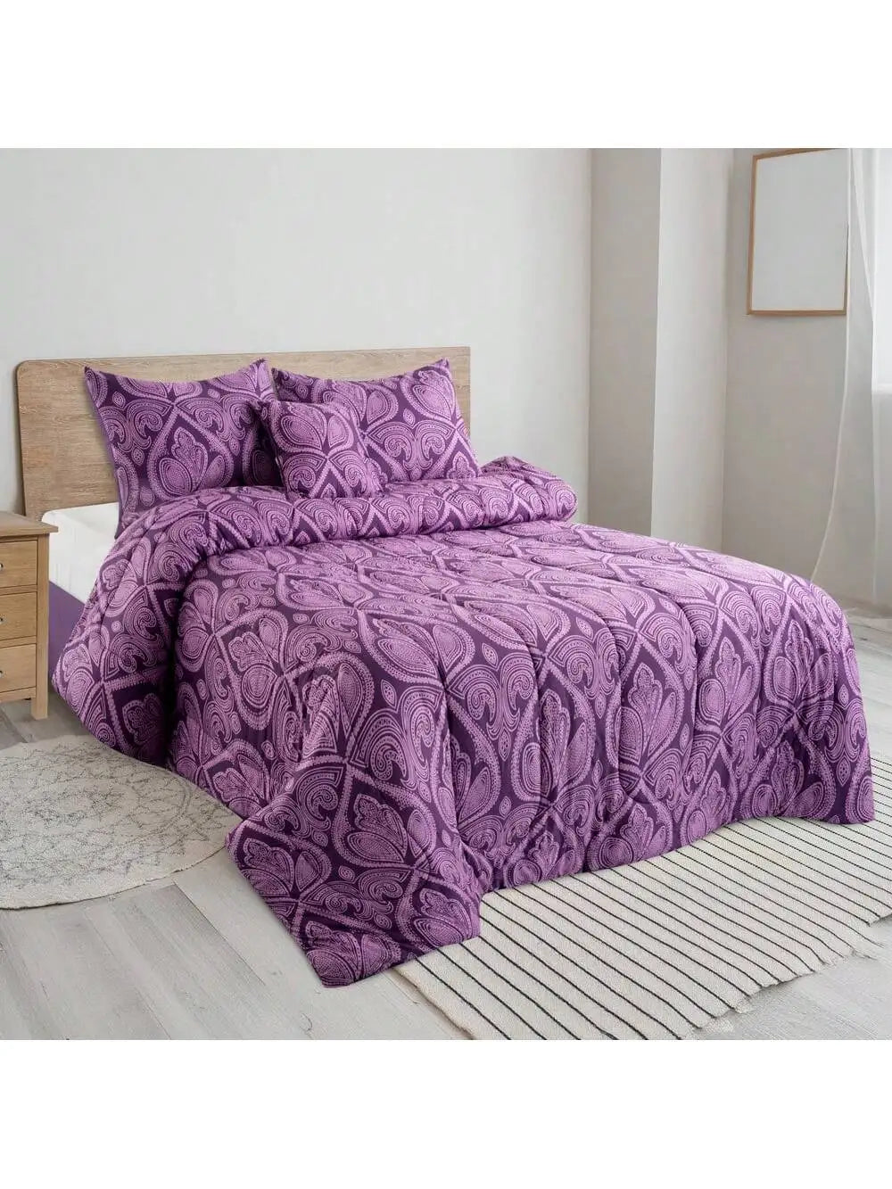 LUX Décor Reversible 5pc Comforter Set, Printed Bedding Set, Microfiber Bed in a Bag, Includes 1 Comforter, 2 Pillow Shams