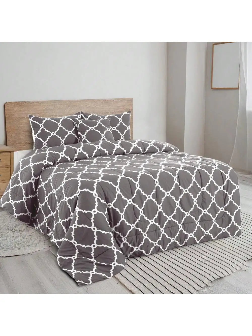 LUX Décor Reversible 5pc Comforter Set, Printed Bedding Set, Microfiber Bed in a Bag, Includes 1 Comforter, 2 Pillow Shams