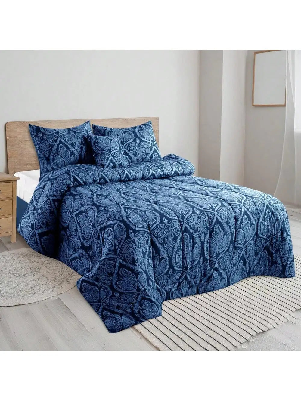 LUX Décor Reversible 5pc Comforter Set, Printed Bedding Set, Microfiber Bed in a Bag, Includes 1 Comforter, 2 Pillow Shams