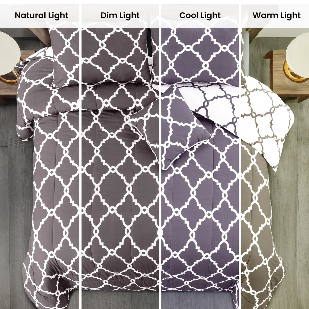 LUX Décor Reversible 5pc Comforter Set, Printed Bedding Set, Microfiber Bed in a Bag, Includes 1 Comforter, 2 Pillow Shams