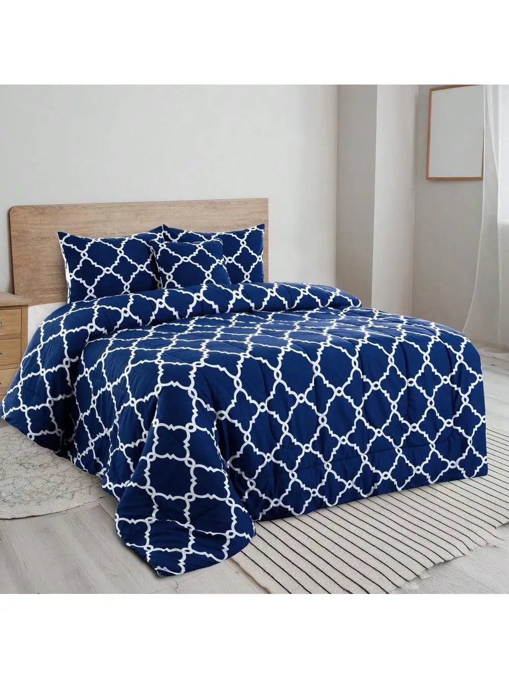 LUX Décor Reversible 5pc Comforter Set, Printed Bedding Set, Microfiber Bed in a Bag, Includes 1 Comforter, 2 Pillow Shams