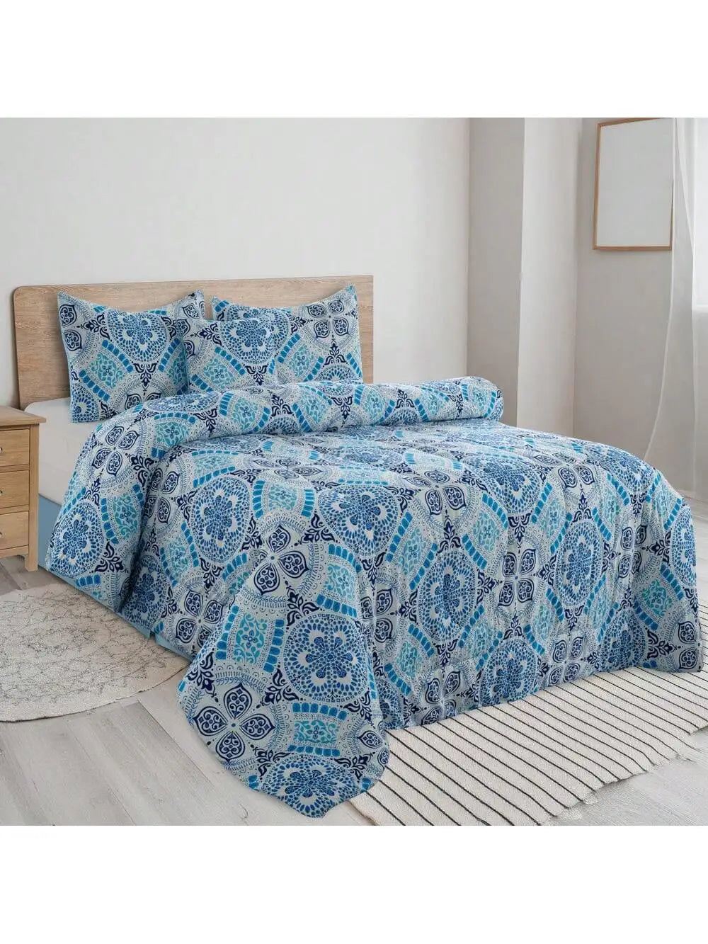 LUX Décor Reversible 5pc Comforter Set, Printed Bedding Set, Microfiber Bed in a Bag, Includes 1 Comforter, 2 Pillow Shams