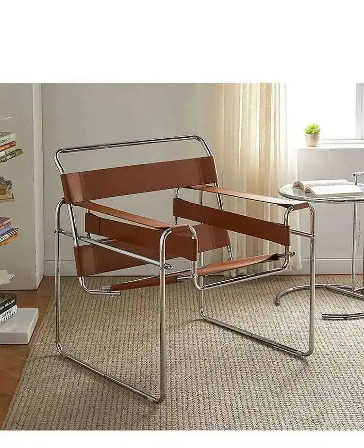 Nordic Vasily Casual Single Medieval Industrial Style Bauhaus Saddle Leather Mesh Red Photo Sofa Chair