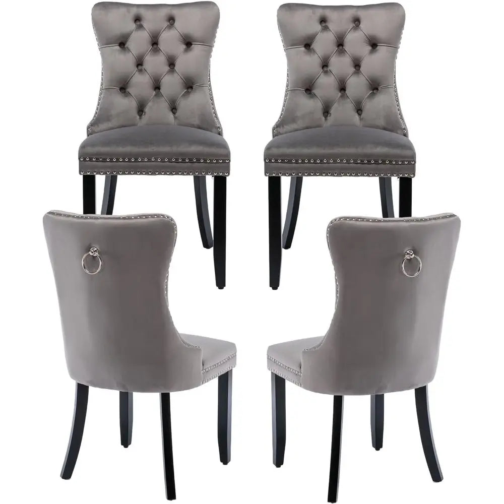 Luxury Grey Velvet Dining Chairs - Set of 4