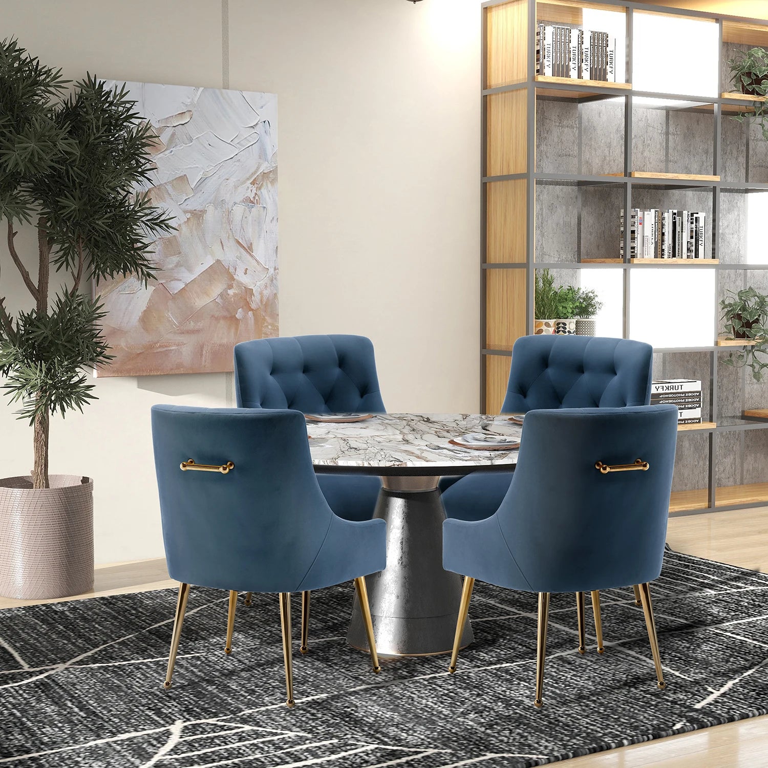 SEYNAR Modern Velvet Dining Chairs Set of 4, Tufted Upholstered Accent Chairs for Dining Room,Office Chair Vanity Chair