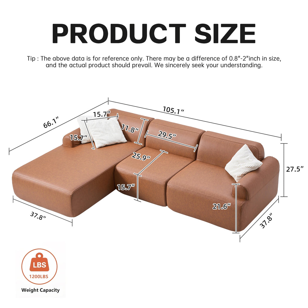 L-shaped oversized modular leather segmented sofa, leather deep seat modular corduroy sofa, suitable for families and big spaces