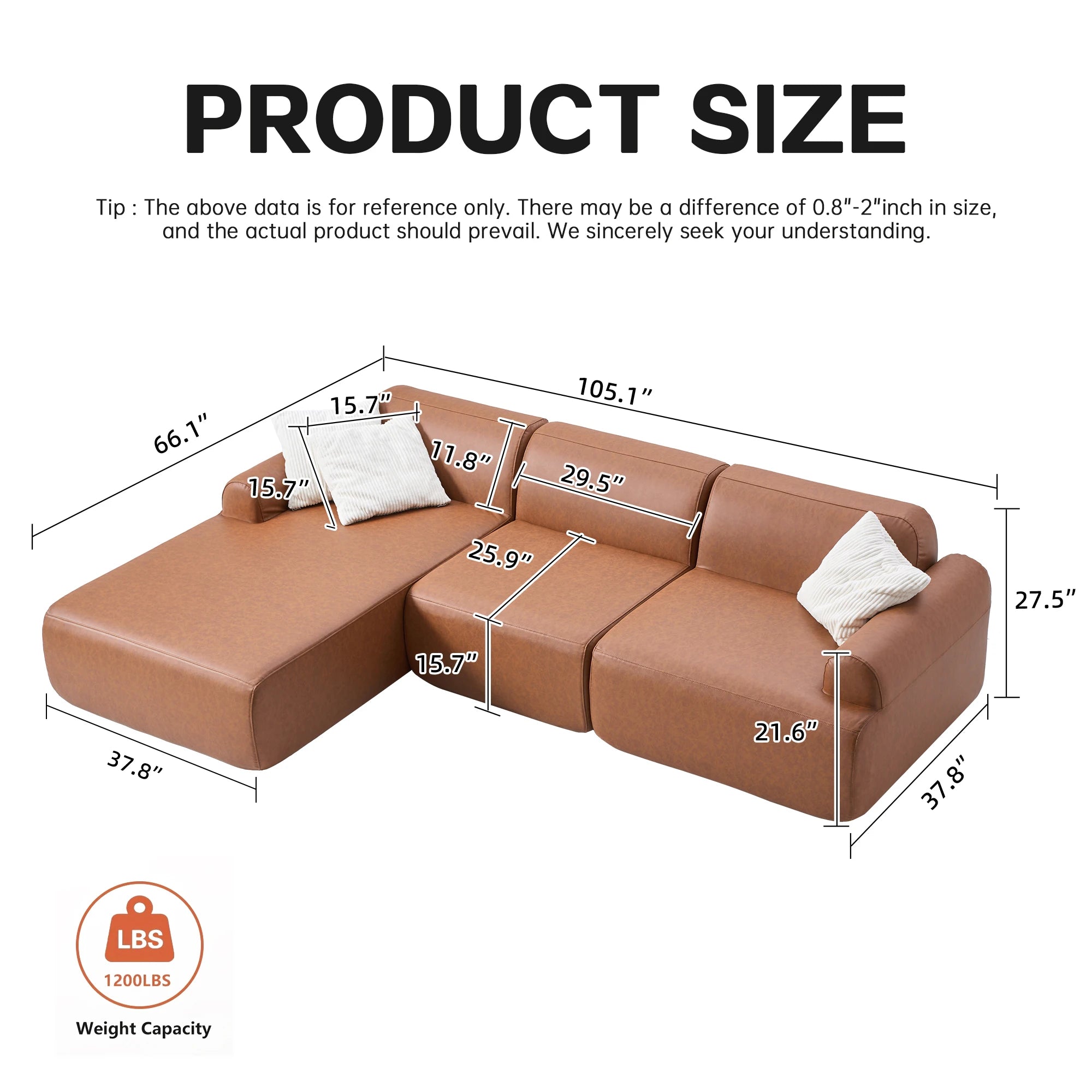 L-shaped oversized modular leather segmented sofa, leather deep seat modular corduroy sofa, suitable for families and big spaces