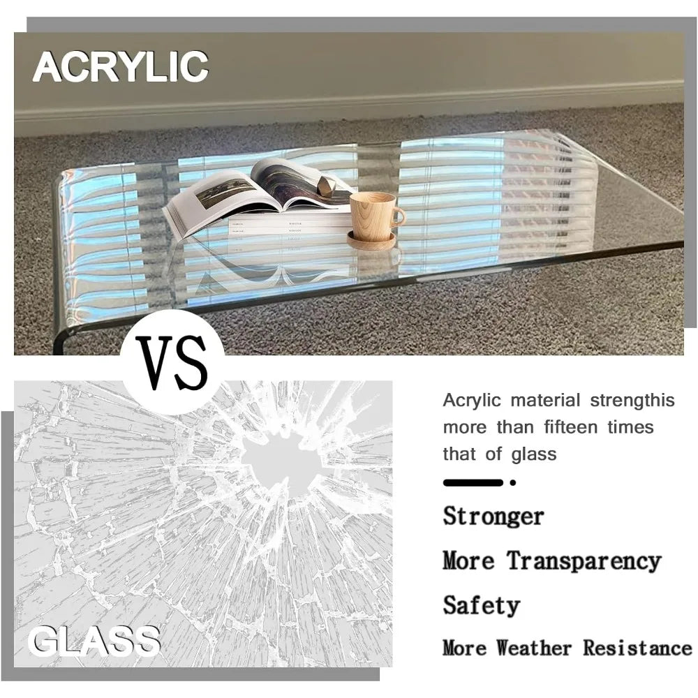 Acrylic Coffee Table, 44" x 16" x 16" x 4/5'' Thick Modern Clear Waterfall Table,Lucite Coffee Table for Living Room, Office and