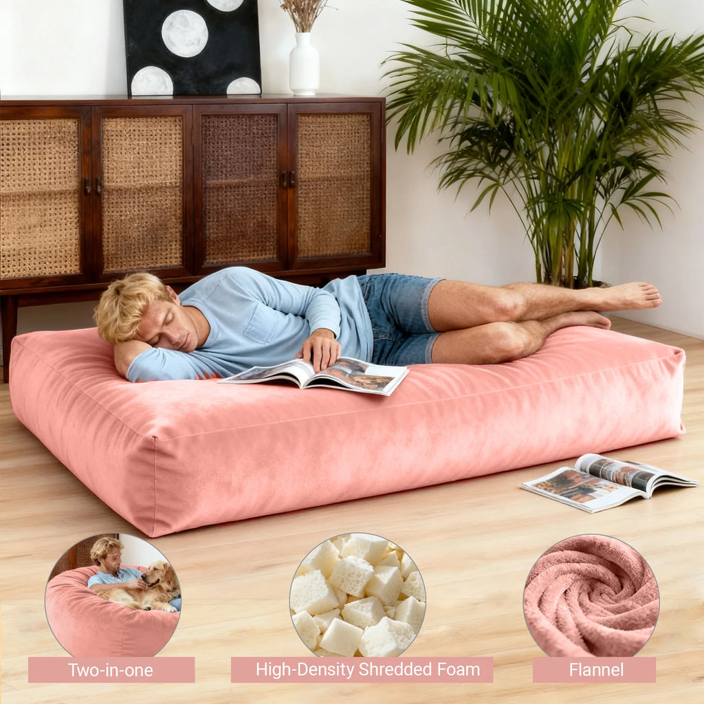 Adult-sized giant bean bag chair bed (pink), 2-in-1 large bean bag bed, convertible bean bag chair
