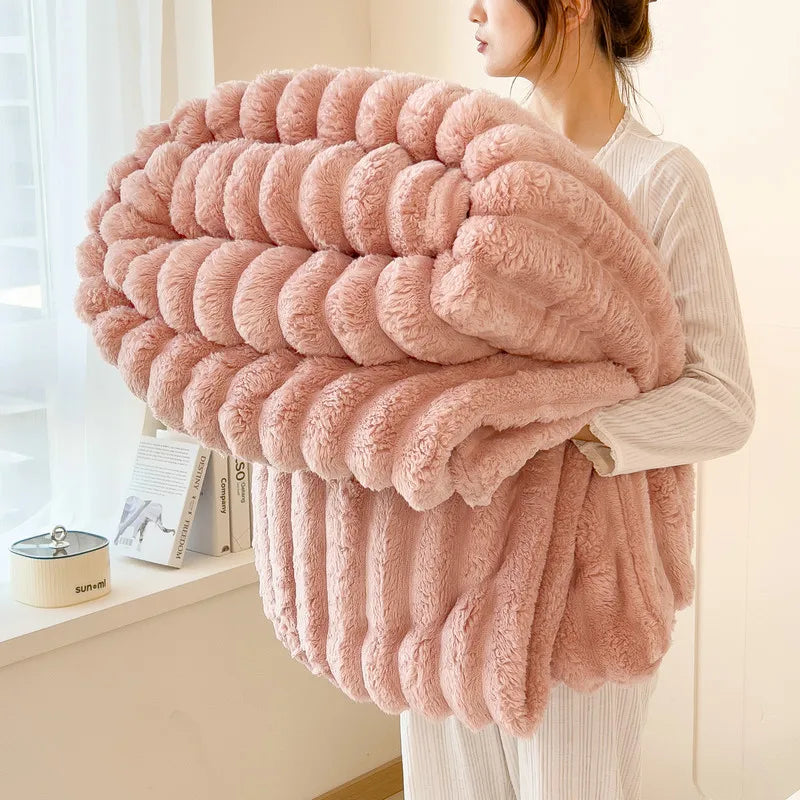 Wide Striped Flannel Pattern Multifunctional Blanket