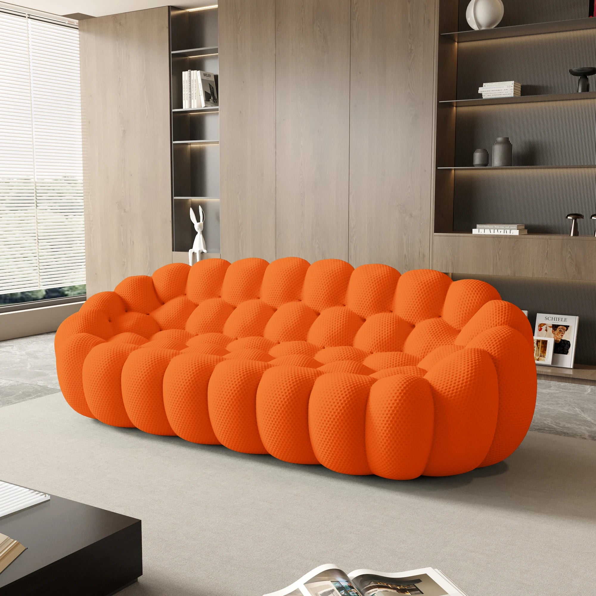 Sdorens 98'' Modern Curved Boneless Sofas for Living Room Comfy 3D Knitted Fabric 3 Seater Lazy Floor Sofa Large Bean Bag Chair
