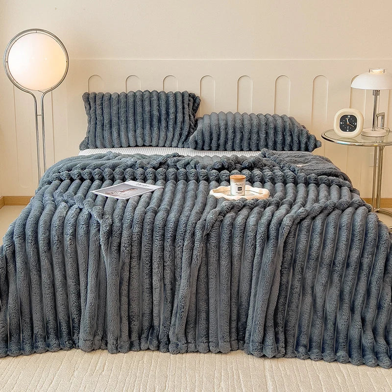 Wide Striped Flannel Pattern Multifunctional Blanket
