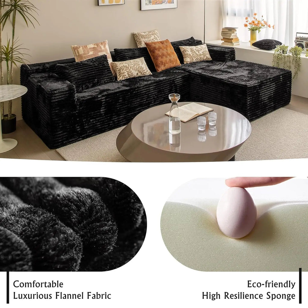 Black sectional couches for Living Room Corduroy Couch，104" Cloud Sectional Couch with L-Shape Chaise， Modern, Customized