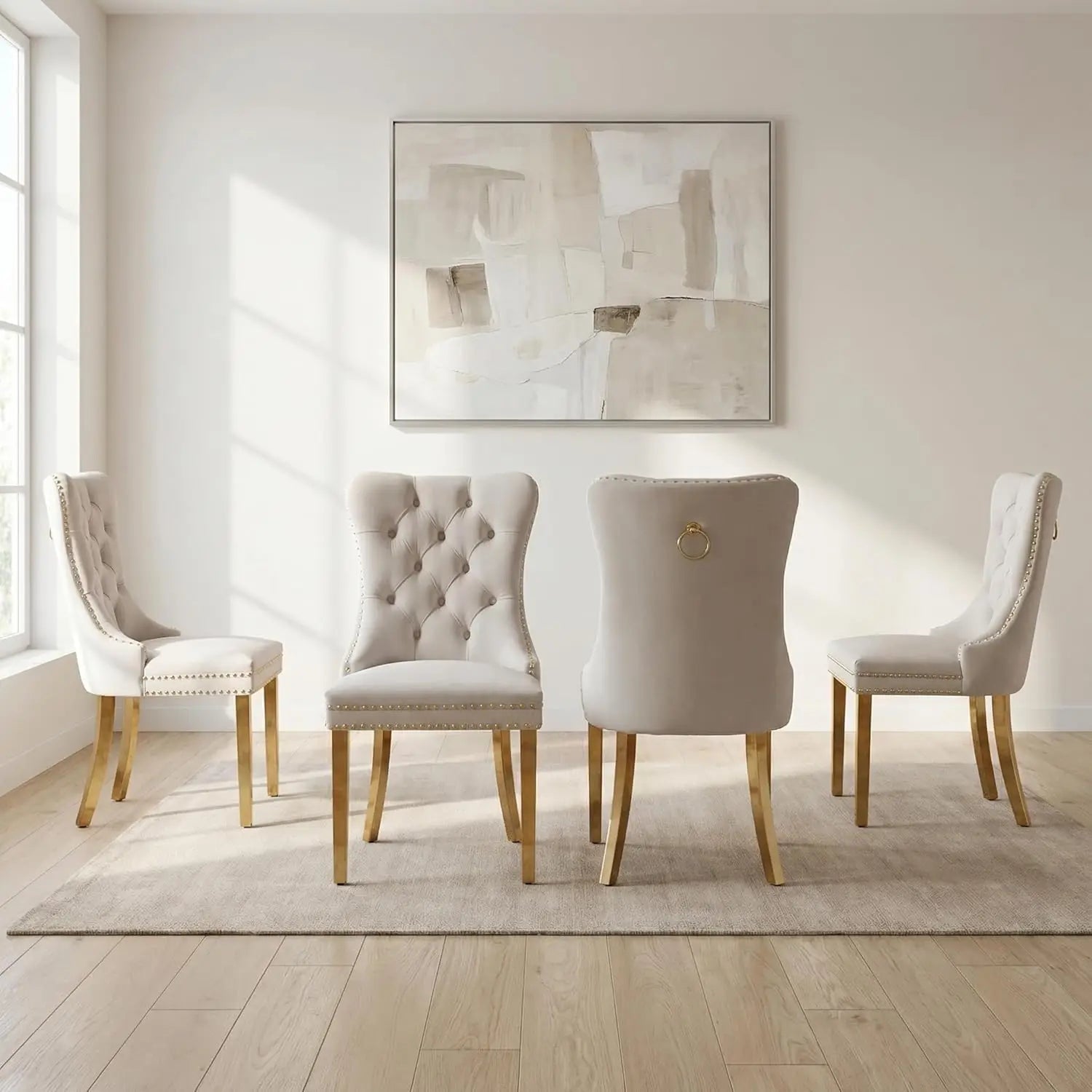 Modern Tufted Upholstered Dining Chairs Set of 4, Olive Green Velvet Dining Room Chair with Metal Legs, Sillas de, Customized