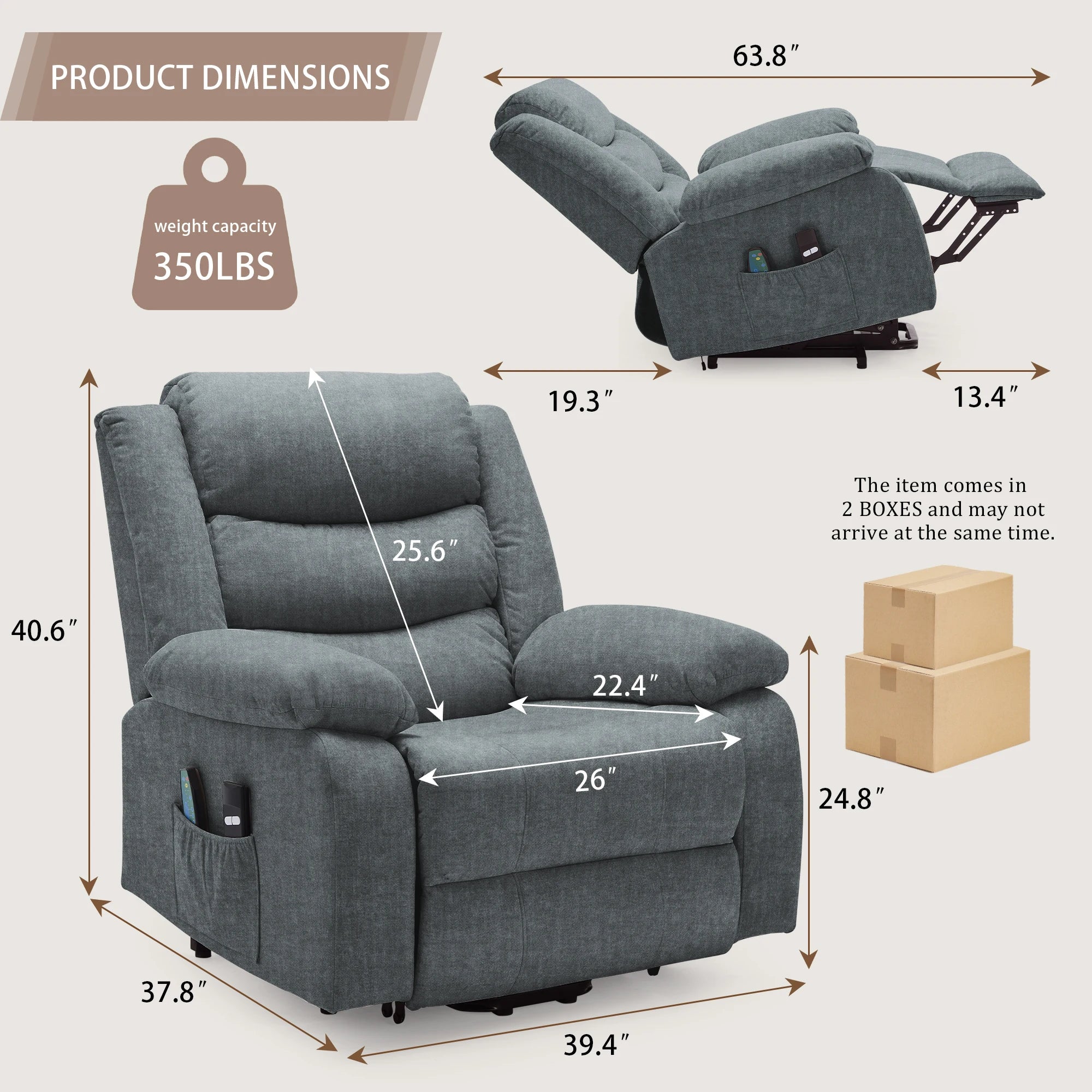 Oversized Power Electric Lift Recliner for Elderly with Massage and Heat, Extra Wide Recliner with Side Pockets for Living Room