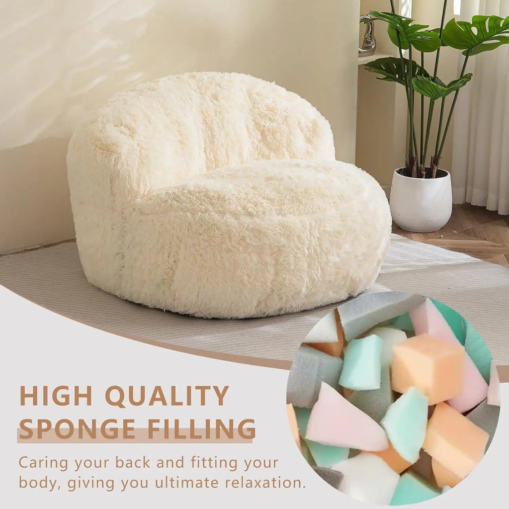 Giant Faux Fur Bean Bag Chair with Pocket, Large Lazy Sofa for Adults and Kids in Living Room