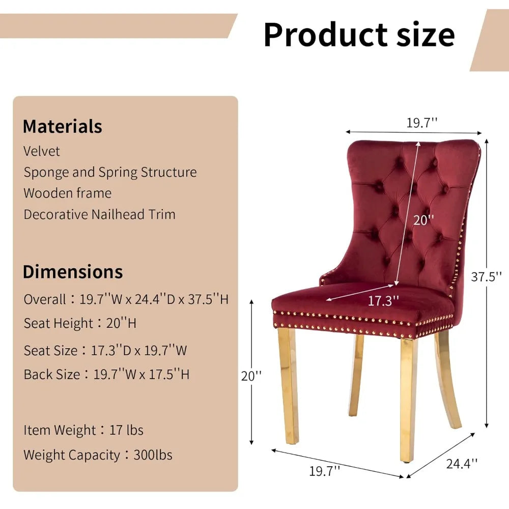 Modern Tufted Upholstered Dining Chairs Set of 4, Wine Red Velvet Dining Room Chair with Metal Legs, Sillas de, Customized