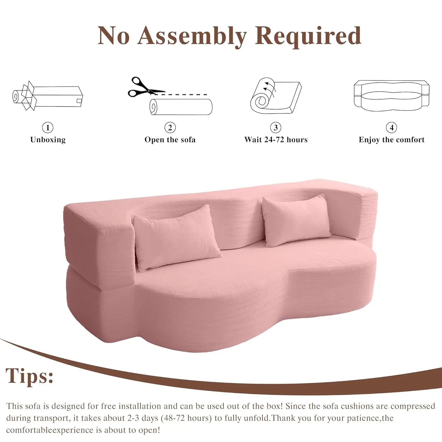 Queen Convertible Sofa Bed 2-in-1 Teddy Fabric Folding Floor Couch Mattress Living Room Guest Room No Assembly Pink, Customized