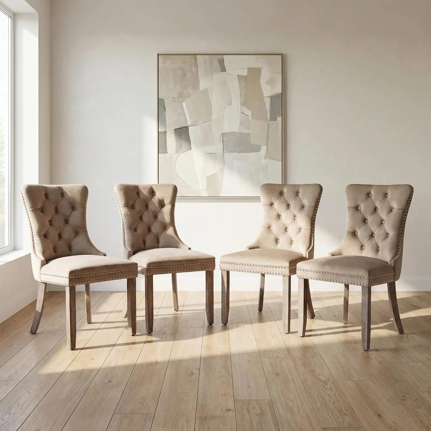 Modern Tufted Upholstered Dining Chairs Set of 4, Beige Velvet Dining Room Chair with Metal Legs, Sillas de, Customized