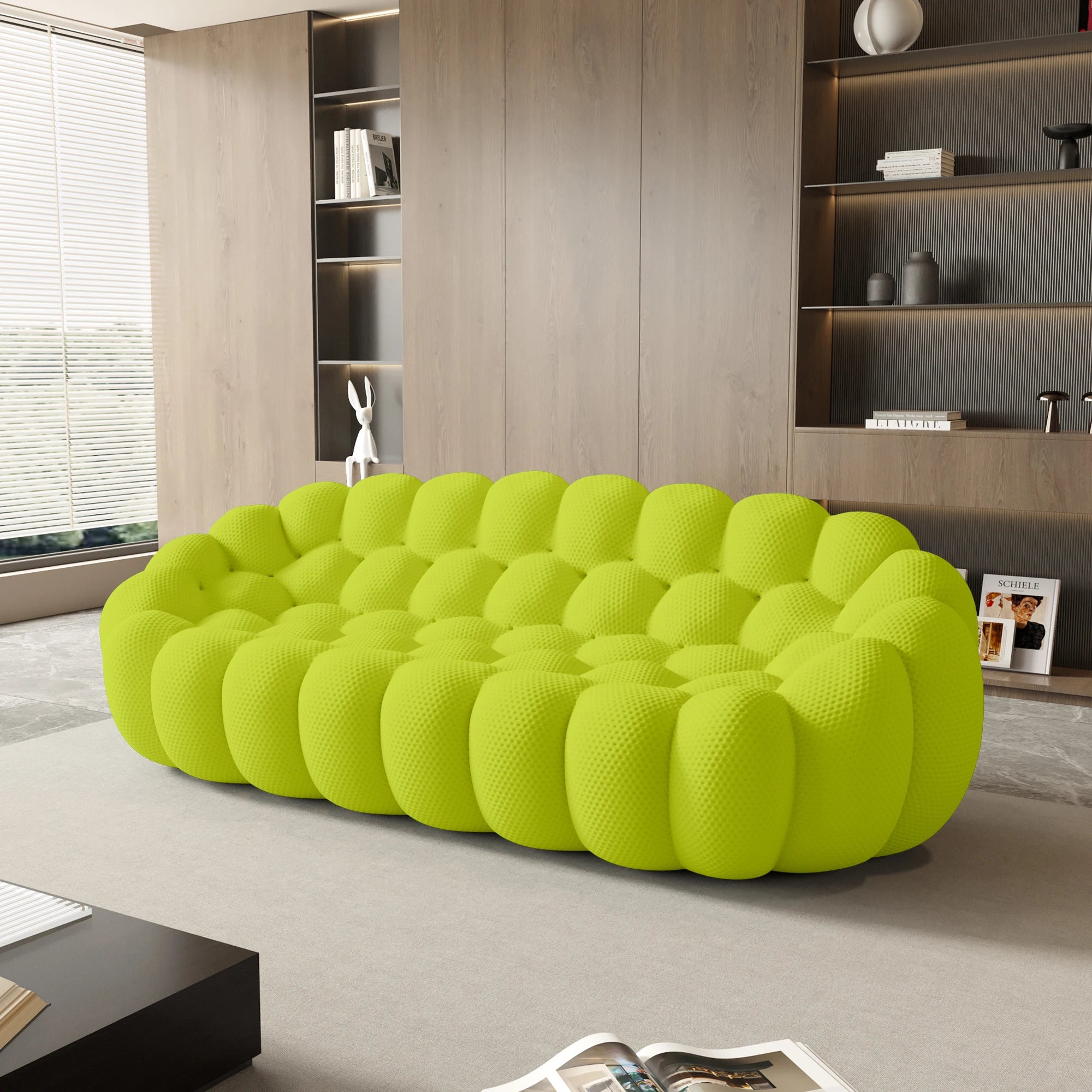 Sdorens 98'' Modern Curved Boneless Sofas for Living Room Comfy 3D Knitted Fabric 3 Seater Lazy Floor Sofa Large Bean Bag Chair