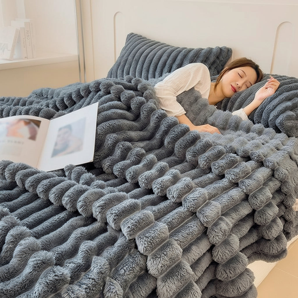 Wide Striped Flannel Pattern Multifunctional Blanket