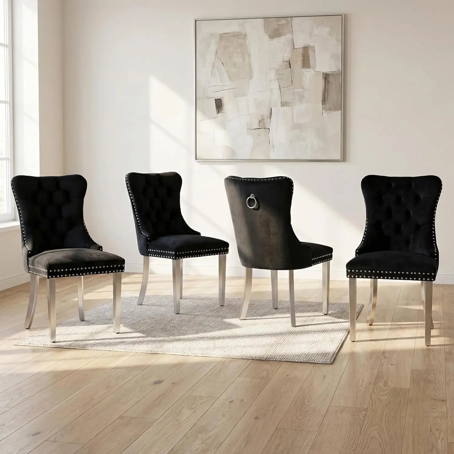 Modern Tufted Upholstered Dining Chairs Set of 4, Wine Red Velvet Dining Room Chair with Metal Legs, Sillas de, Customized