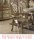 Set of 2 Bone and Gold Patina Tufted Back Arm Chairs