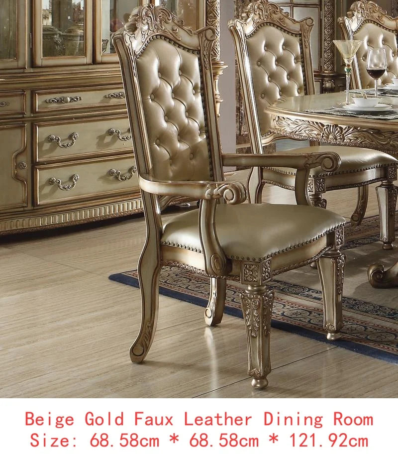 Set of 2 Bone and Gold Patina Tufted Back Arm Chairs