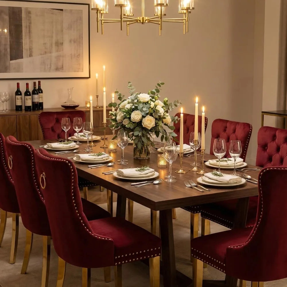 Modern Tufted Upholstered Dining Chairs Set of 4, Wine Red Velvet Dining Room Chair with Metal Legs, Sillas de, Customized