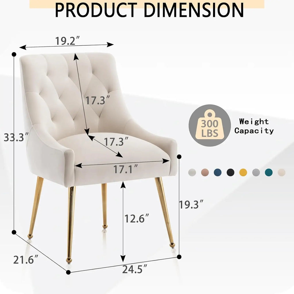 Elegant Tufted Accent Chairs for Reception, Living, Customized Dining Chair Set of 2,Modern Velvet Dining Chairs with Gold Legs