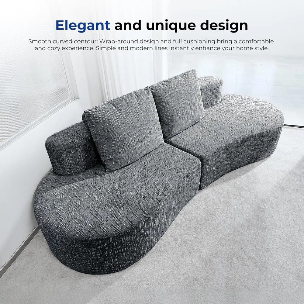 98 Curved Grey Couch with Halo Moon Pattern, Sofa Bed with 2 Pillows & 4 Seating Options for Living Rooms and Offices, Ready to