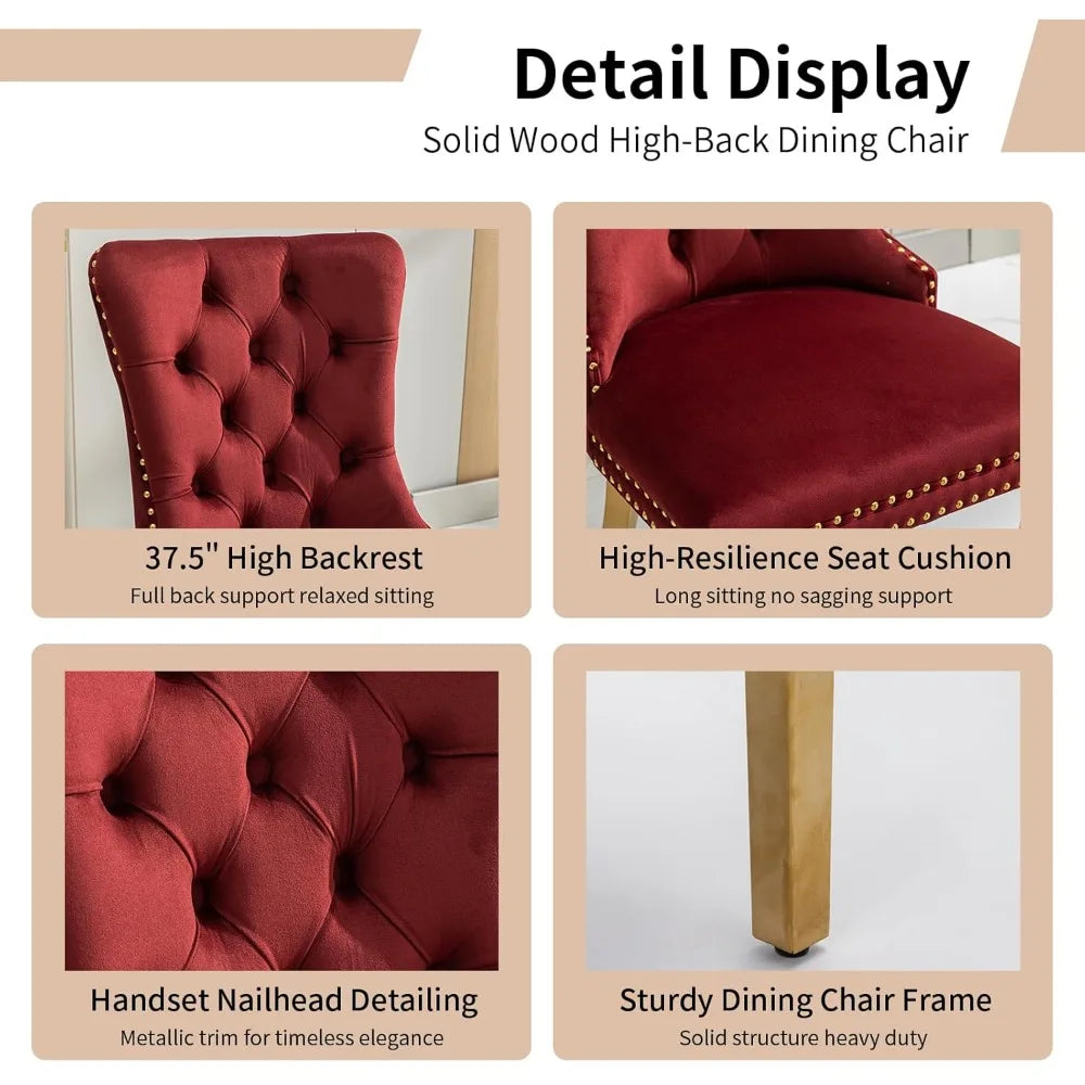 Modern Tufted Upholstered Dining Chairs Set of 4, Wine Red Velvet Dining Room Chair with Metal Legs, Sillas de, Customized