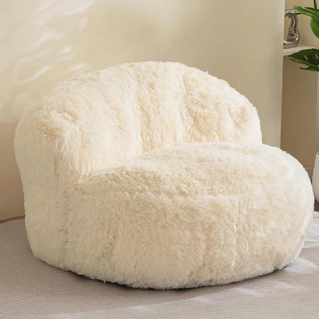 Giant Faux Fur Bean Bag Chair with Pocket, Large Lazy Sofa for Adults and Kids in Living Room