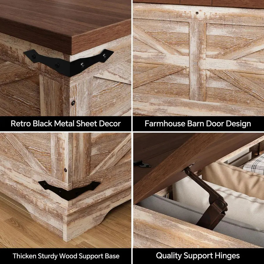 Farmhouse Coffee Table, HeavyDuty Coffee Table with Storage, Square Wood Center Table Set for Living Room with Pull Up Large Hid