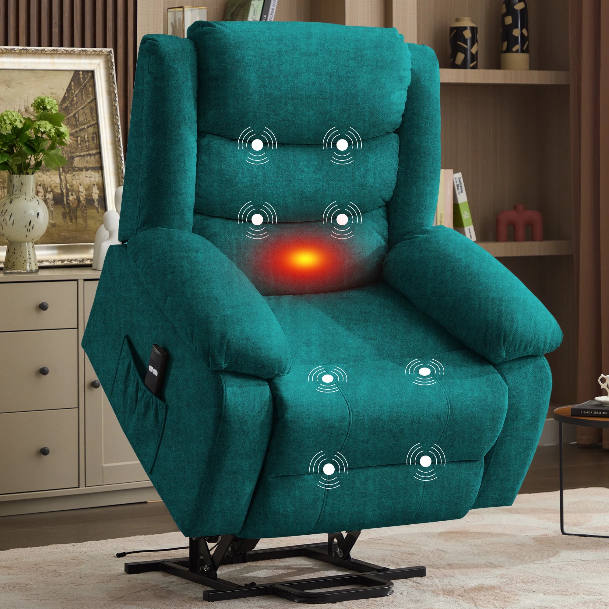 Oversized Power Electric Lift Recliner for Elderly with Massage and Heat, Extra Wide Recliner with Side Pockets for Living Room