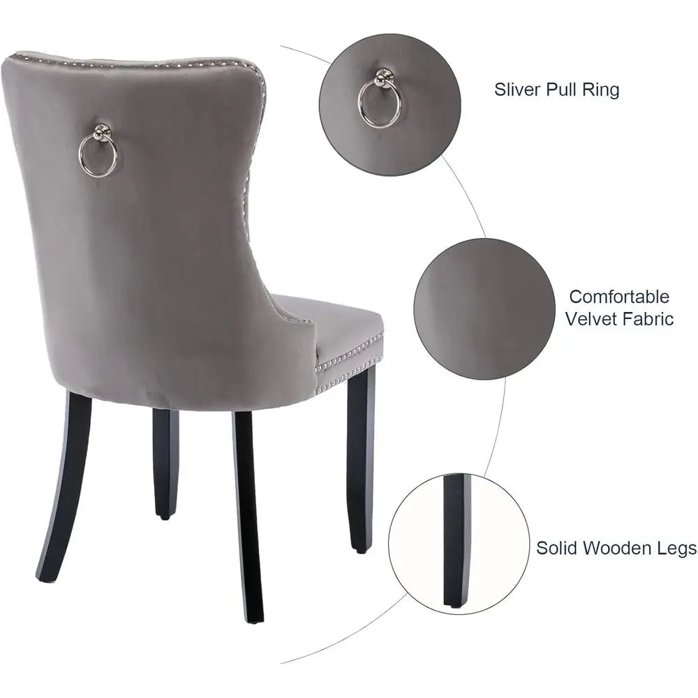 Luxury Grey Velvet Dining Chairs - Set of 4