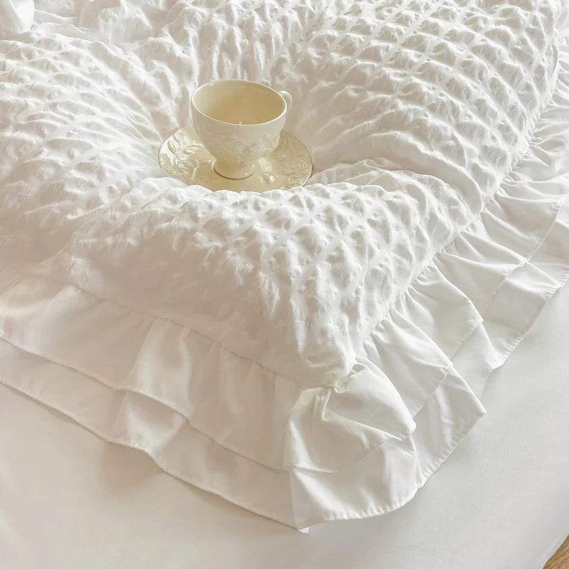 3pcs Korean lace Bedding set seersucker Duvet Cover Set (1*Duvet Cover + 2*Pillowcase, Without Core)for bedroom guest room