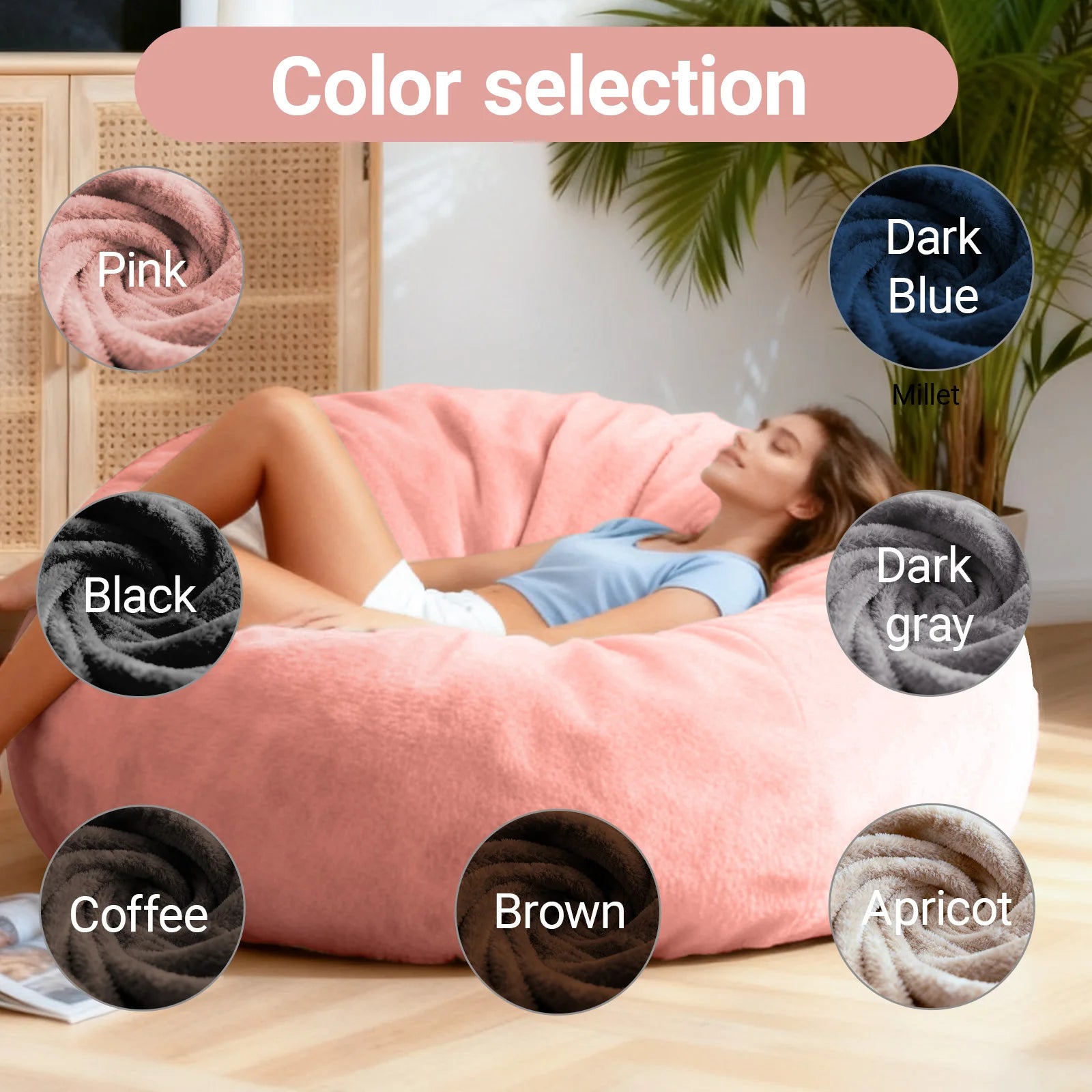 Adult-sized giant bean bag chair bed (pink), 2-in-1 large bean bag bed, convertible bean bag chair