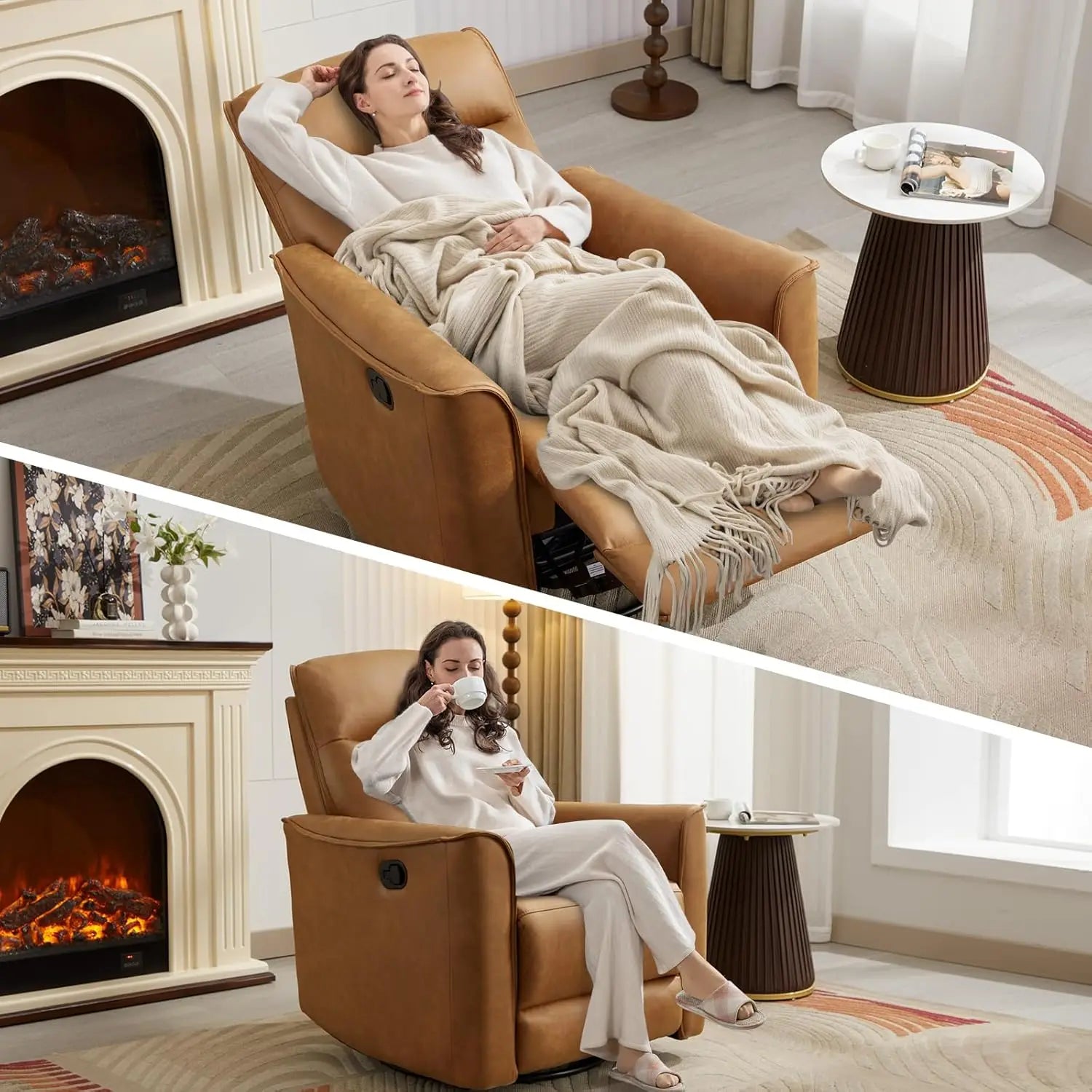 Manual Swivel Rocker Recliner, Glider Recliners with Padded Armrest and Backrest Reclining Sofa for Living Room