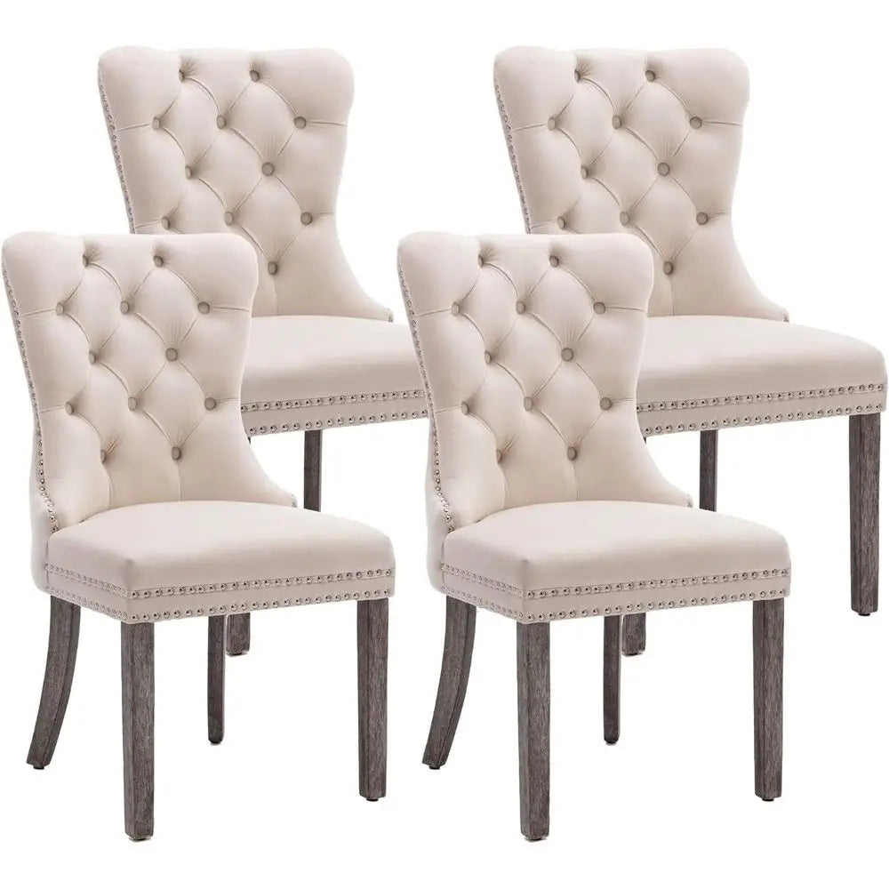Velvet Dining Chairs Set of 4, Upholstered High-end Tufted Dining Room Chair with Nailhead Back Ring Pull Trim Solid Wood Legs,