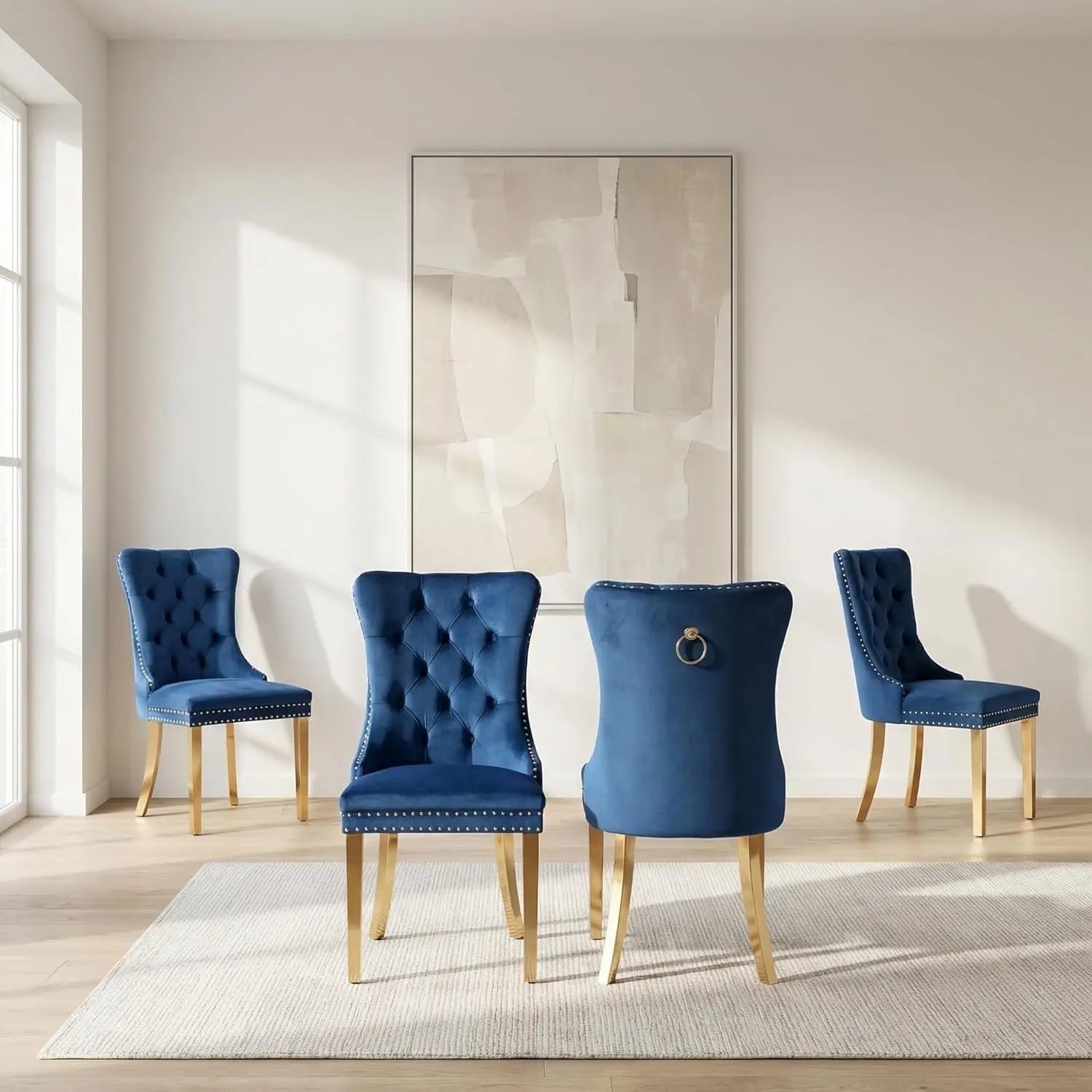 Modern Tufted Upholstered Dining Chairs Set of 4, Beige Velvet Dining Room Chair with Metal Legs, Sillas de, Customized