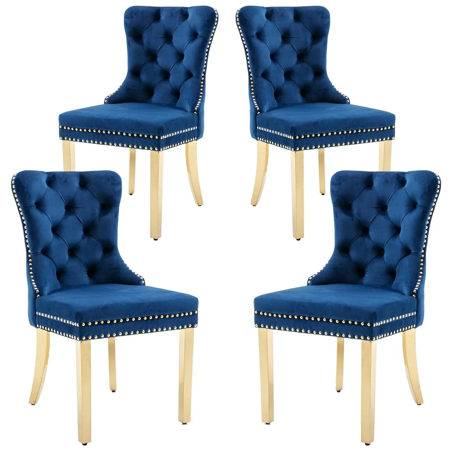 Velvet Upholstered Tufted Dining Chair with Nailhead Trim & Ring Pull, Solid Wood Legs, Modern Kitchen Chair, Set of 4, Custom