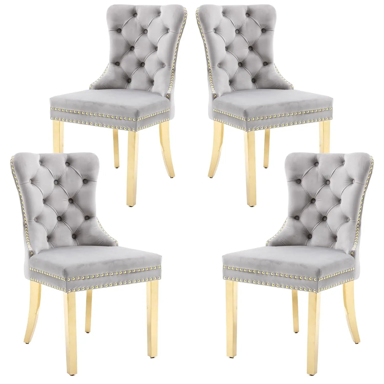 Velvet Upholstered Tufted Dining Chair with Nailhead Trim & Ring Pull, Solid Wood Legs, Modern Kitchen Chair, Set of 4, Custom