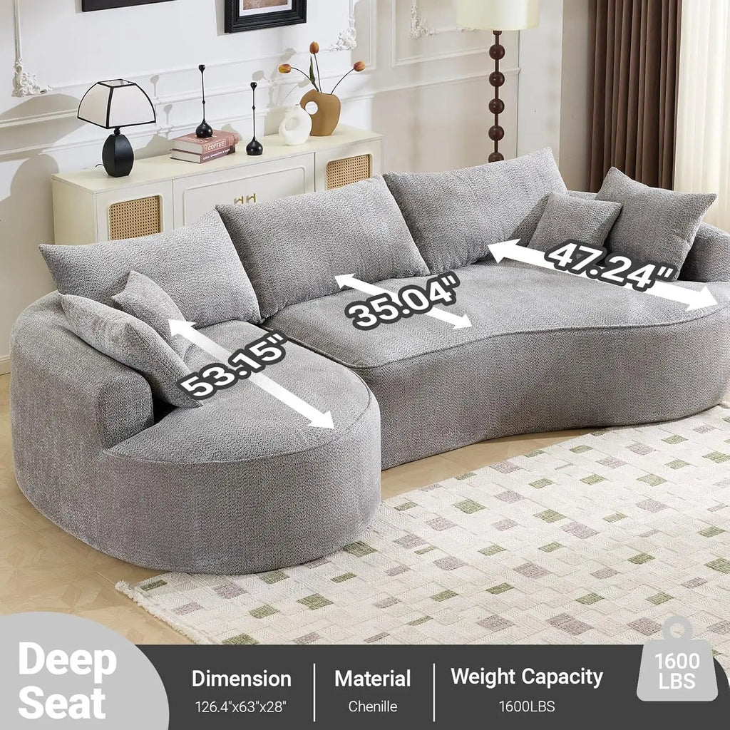 126.4" Oversized L-Shaped Boneless Sofa, Deep Seat Sectional Couch with Curved Seat Design and 7 Pillows,, Customized