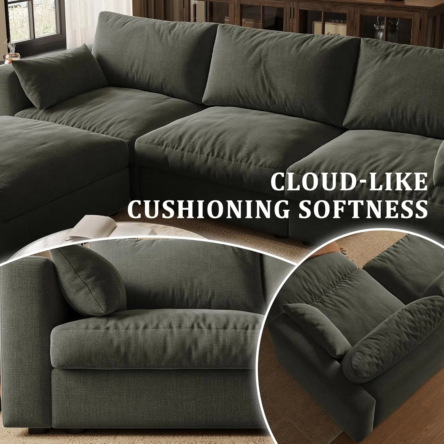 Cloud Modular Sectional Sofa Couch with Storage Ottoman, 99" Oversized Sectional Couches for Living Room, Cloud, Customized