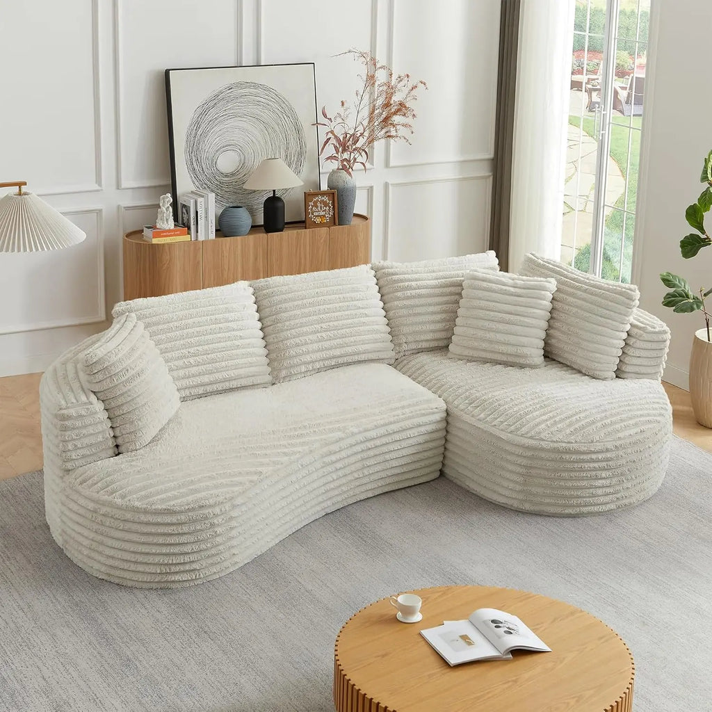 Curved Cloud Sectional Couch with Left L-Shape Chaise, Modular Boneless Sofa with Deep Seat, Upholstered Fluffy, Customized