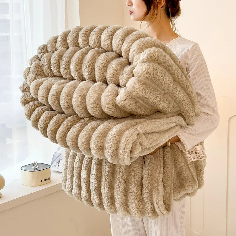 Wide Striped Flannel Pattern Multifunctional Blanket
