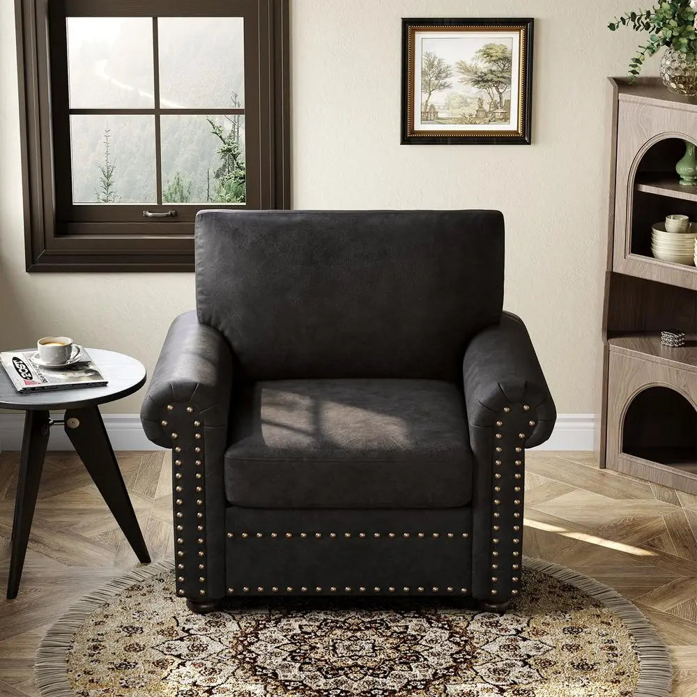 Black Grain Leather, Mid Century Chaise Lounge Chair and Ottoman, Leather Accent Chair, Modern Reading Chair, Classic Design, H