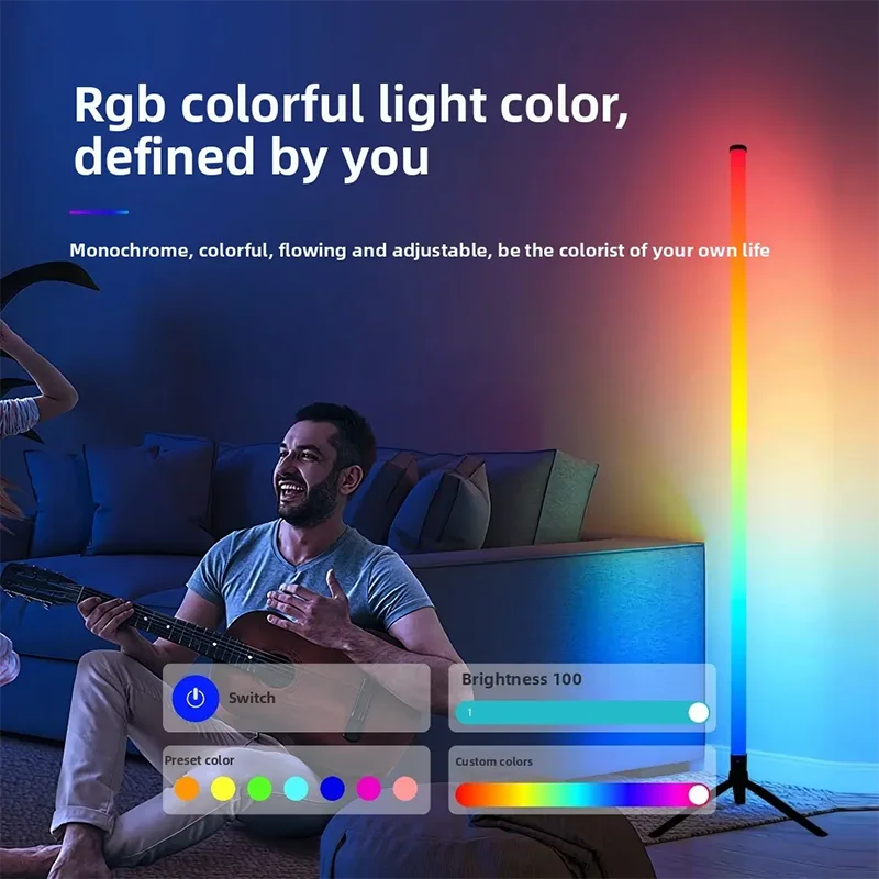 App Controlled RGB Corner Floor Lamp Musical Dimmable for Party Wedding Holiday Events Decoration