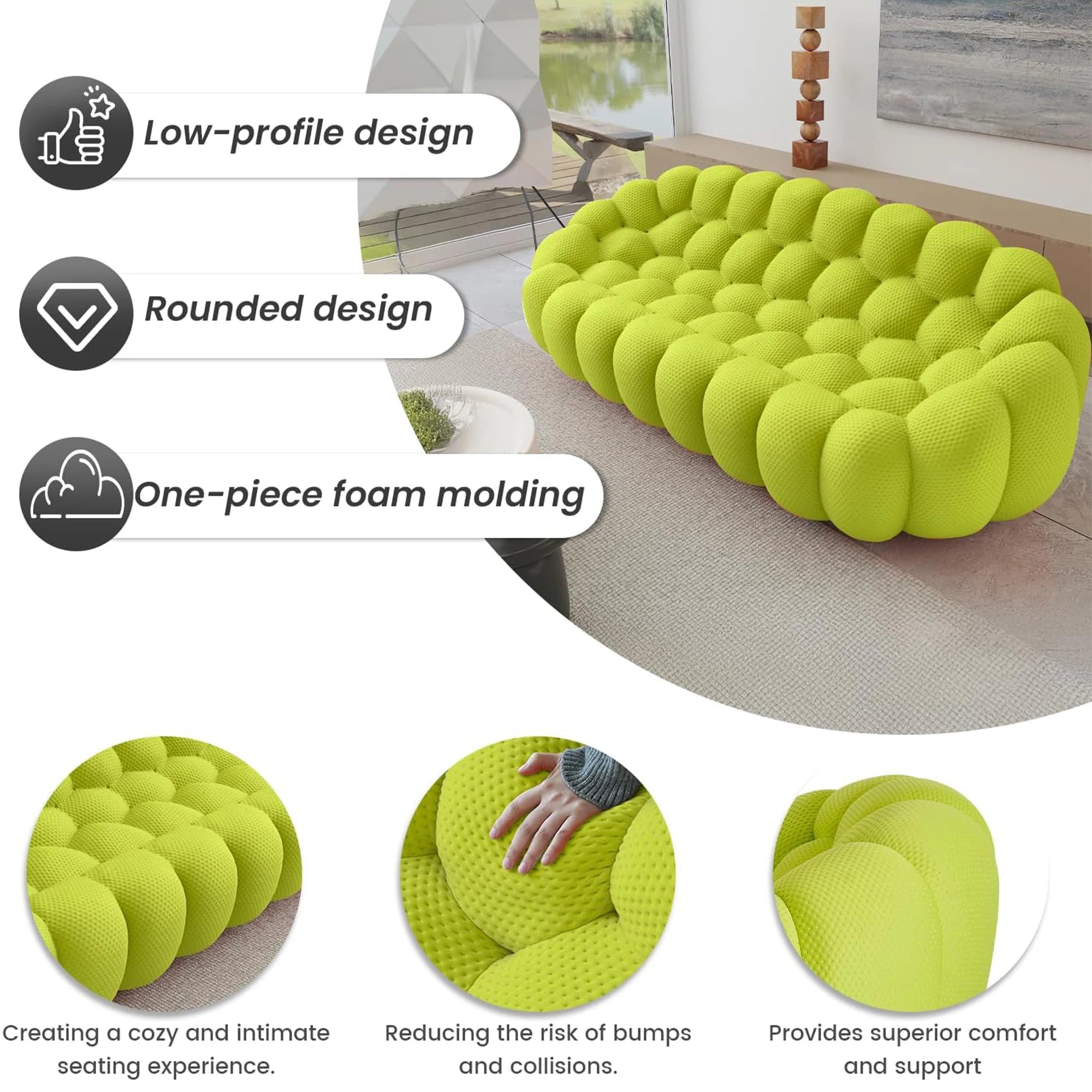 Sdorens 98'' Modern Curved Boneless Sofas for Living Room Comfy 3D Knitted Fabric 3 Seater Lazy Floor Sofa Large Bean Bag Chair